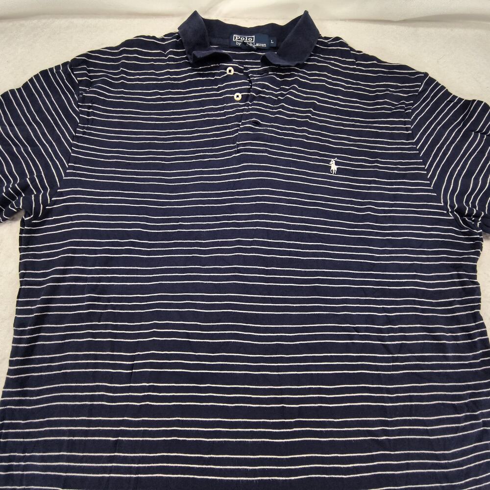 Polo by Ralph Lauren Short Sleeve Collared Polo Shirt Mens Size L Blue White